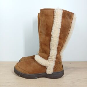 UGG Boots Women 9 Brown Suede Shearling Tall Winter Cozy Classic Boots